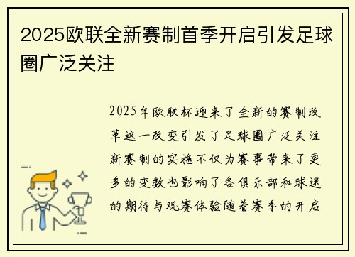2025欧联全新赛制首季开启引发足球圈广泛关注